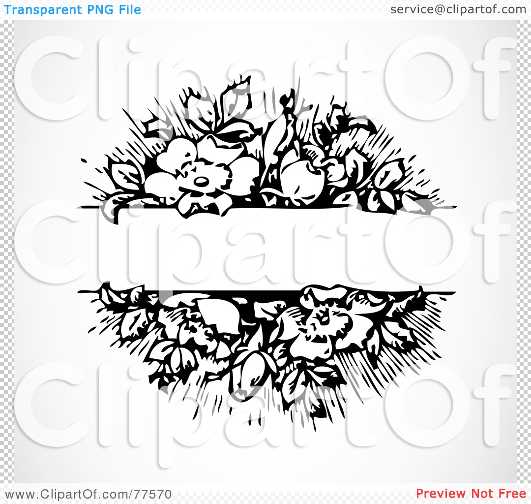 Free  Rf  Clipart Illustration Of A Black And White Floral Text Bar