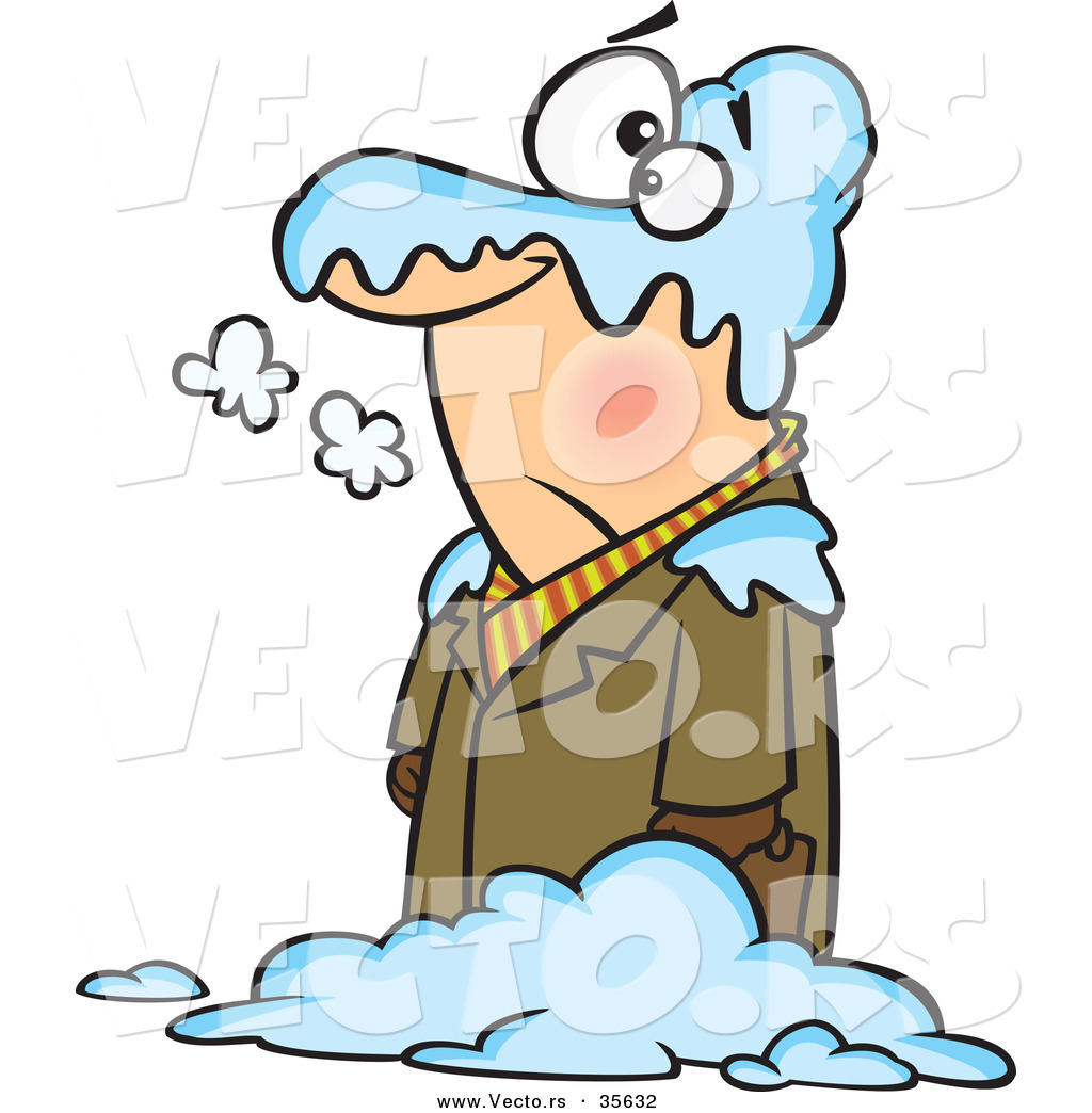 Larger Preview  Vector Of A Cold Cartoon Man Standing In A Blanket Of