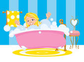 Girl Happy Taking A Bubble Bath   Clipart Graphic