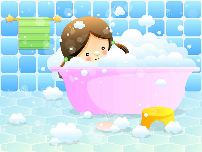 Illustration   Cute Girl In Bubble Bath  Vector Characters Clip Art