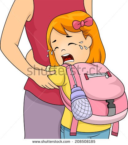 Little Girl Crying Out Loud While Clinging To Her Mom   Stock Vector