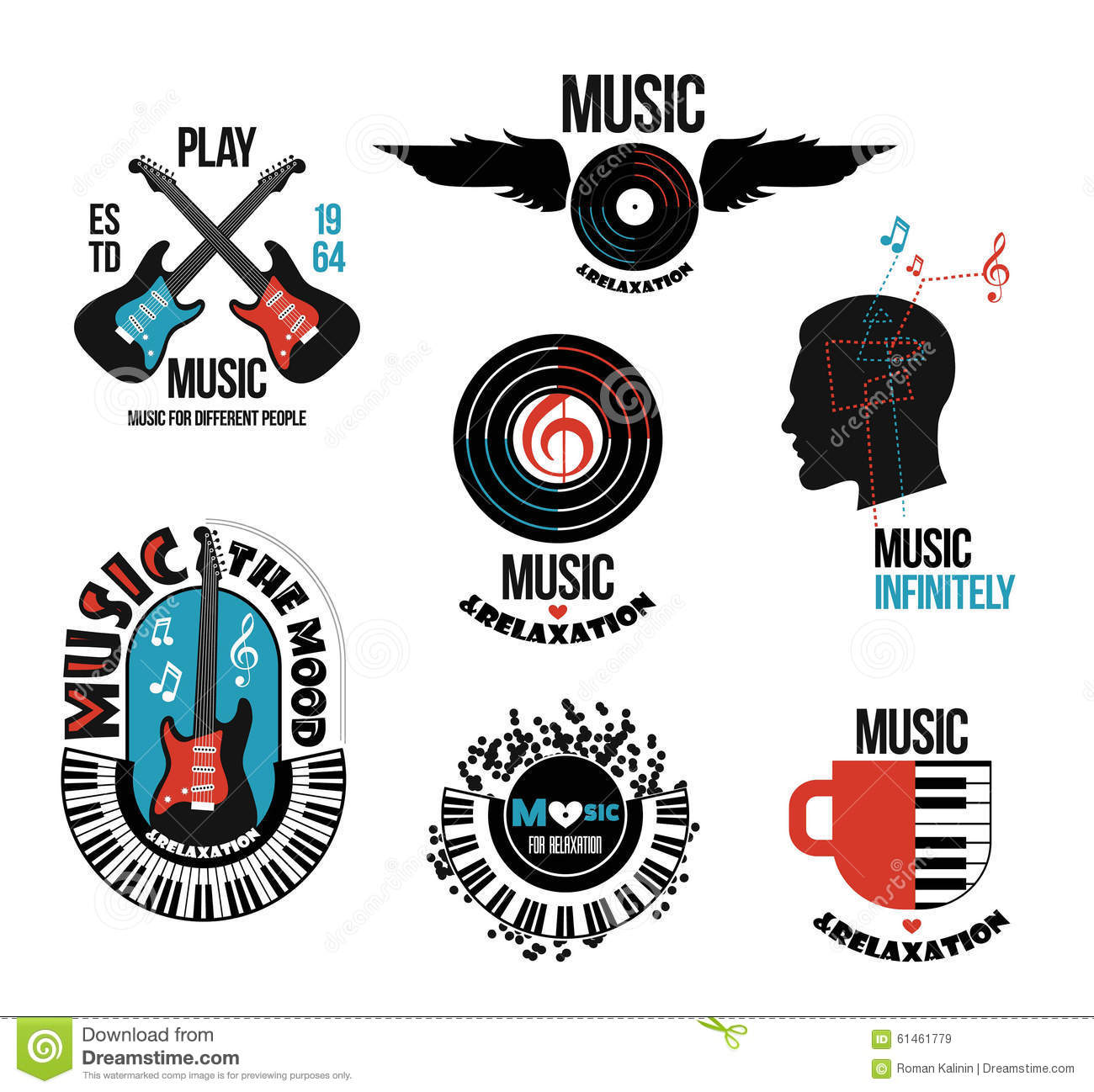Set Of Musical Logos And Emblems  Elements And Labels For Music Stores