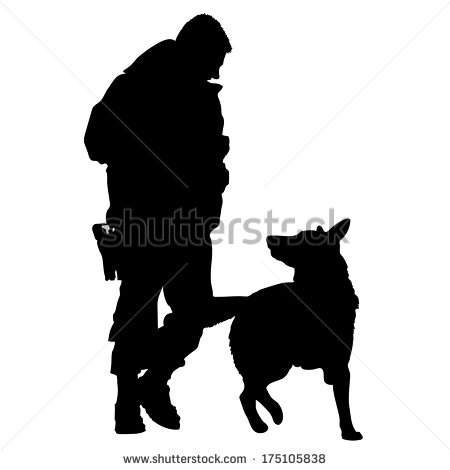 Silhouette Of A Police Officer Training With His Dog Partner   Stock