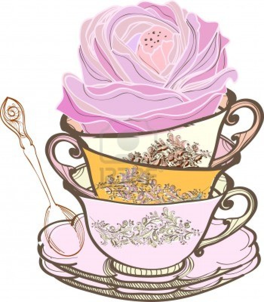 Tea Cup Background With Spoon And Flower Illustration Jpg   Tea Cups