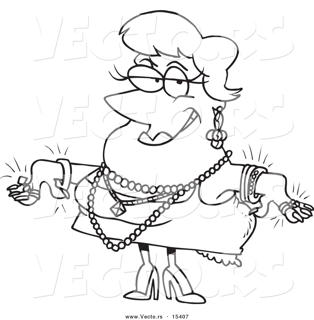 Vector Of A Cartoon Woman Wearing Jewels   Coloring Page Outline By