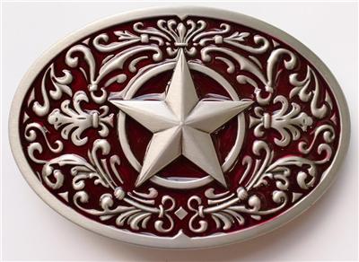 New Western Star Scroll Red Cowboy Texas Belt Buckle