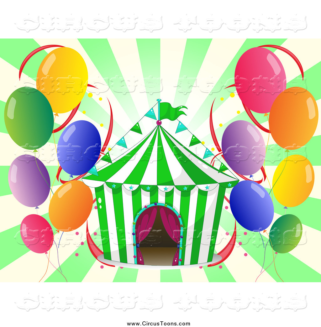 Circus Clipart Of A Big Top Tent And Balloons Over Green Rays By