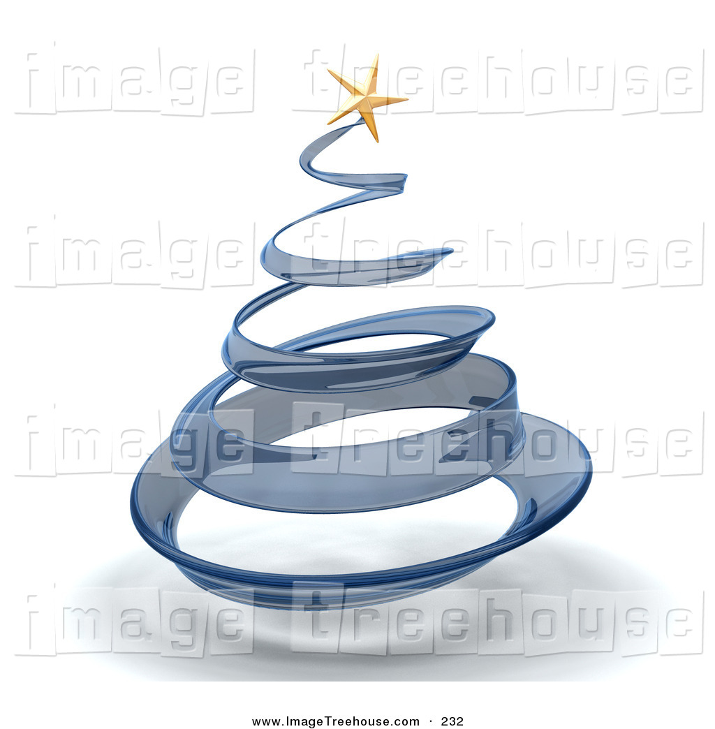 Glass Spiraling Christmas Tree With A Gold Star On Top Over White