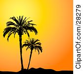 Clipart Illustration Of Two Palm Trees In Paradise Silhouetted Against