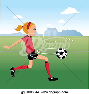 Girl Teen Girl Playing Soccer In The Soccer Field Clipart Drawing