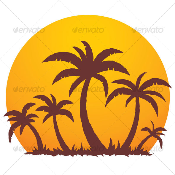 Palm Trees And Summer Sunset   Travel Conceptual