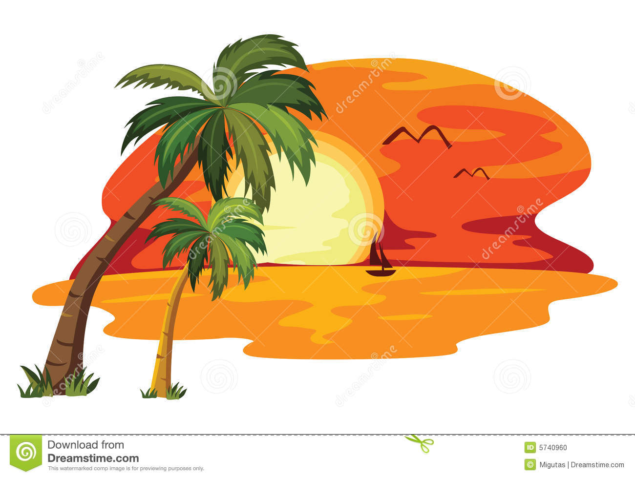 Summer Sunset Tropical Landscape  Vector Illustration