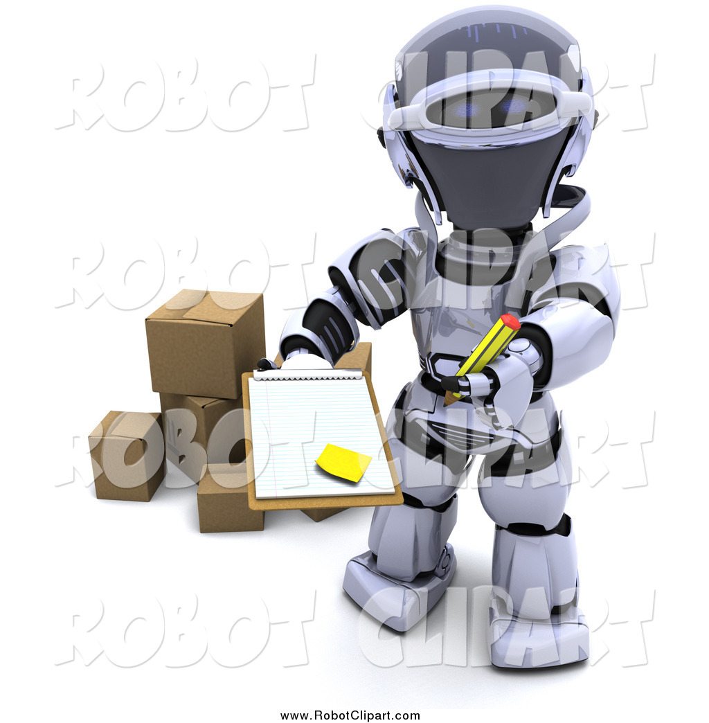 Larger Preview  Clipart Of A 3d Robot Asking For Delivery Signature