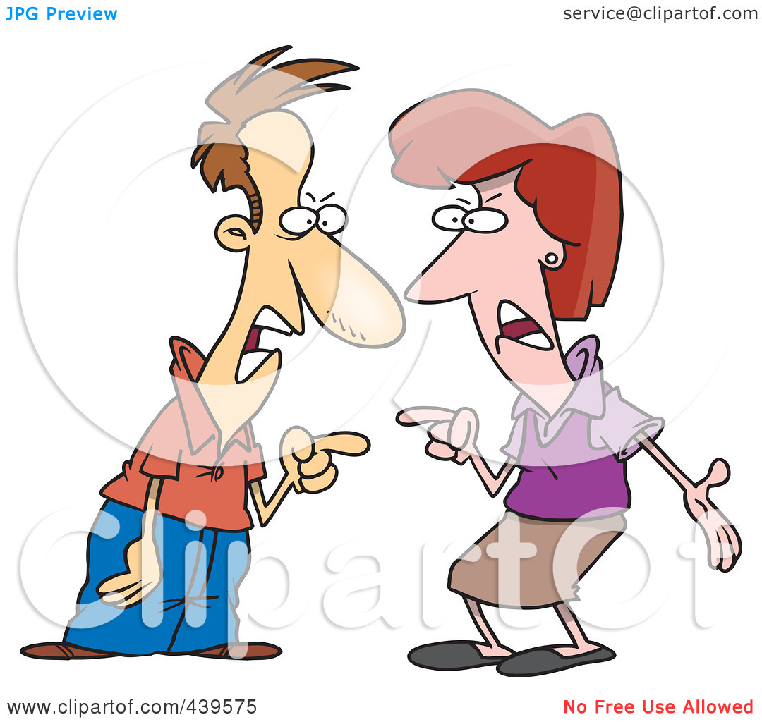 Rf  Clip Art Illustration Of A Cartoon Couple Engaged In An Argument