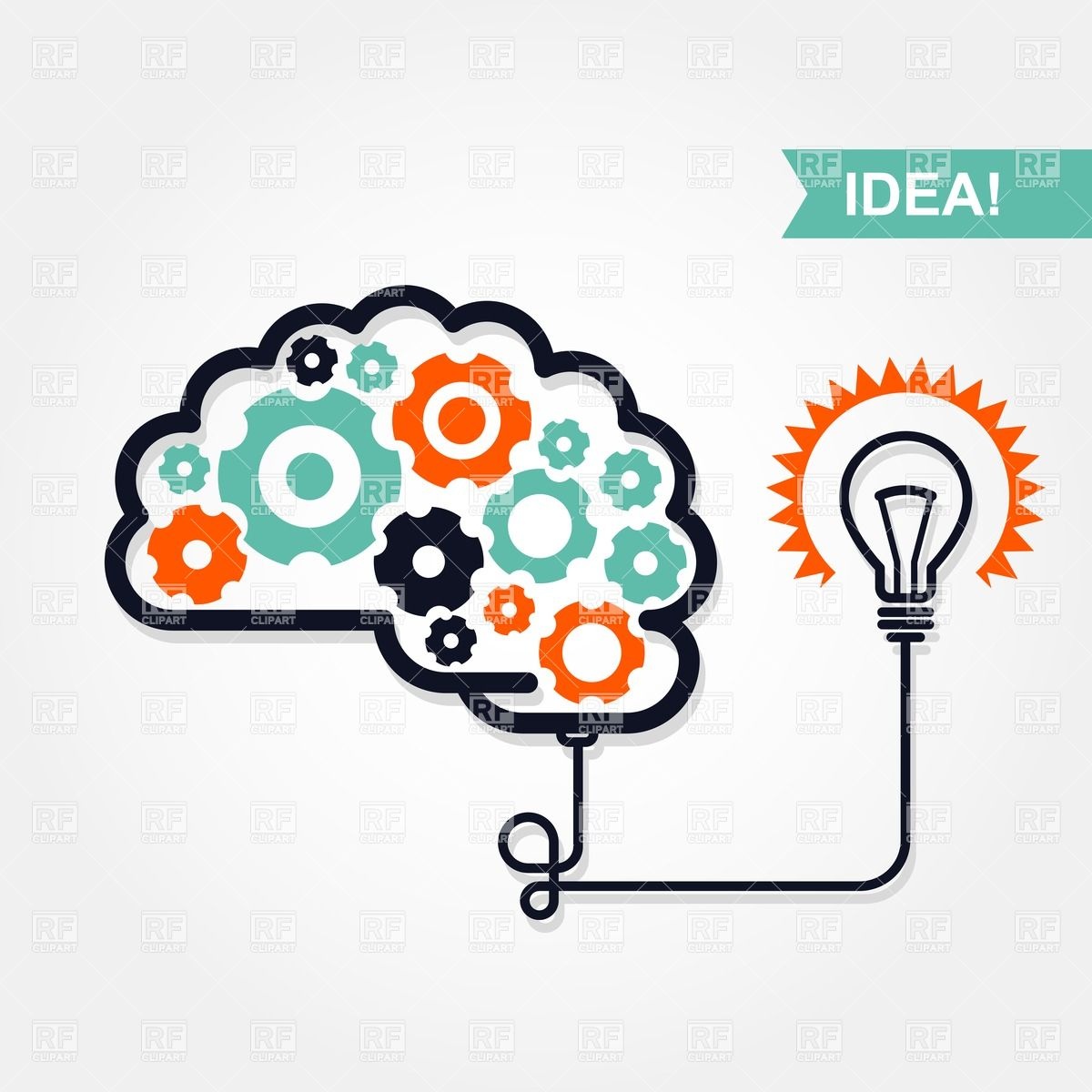 Business Idea Or Invention Icon   Brain With Gear Wheel And Light Bulb