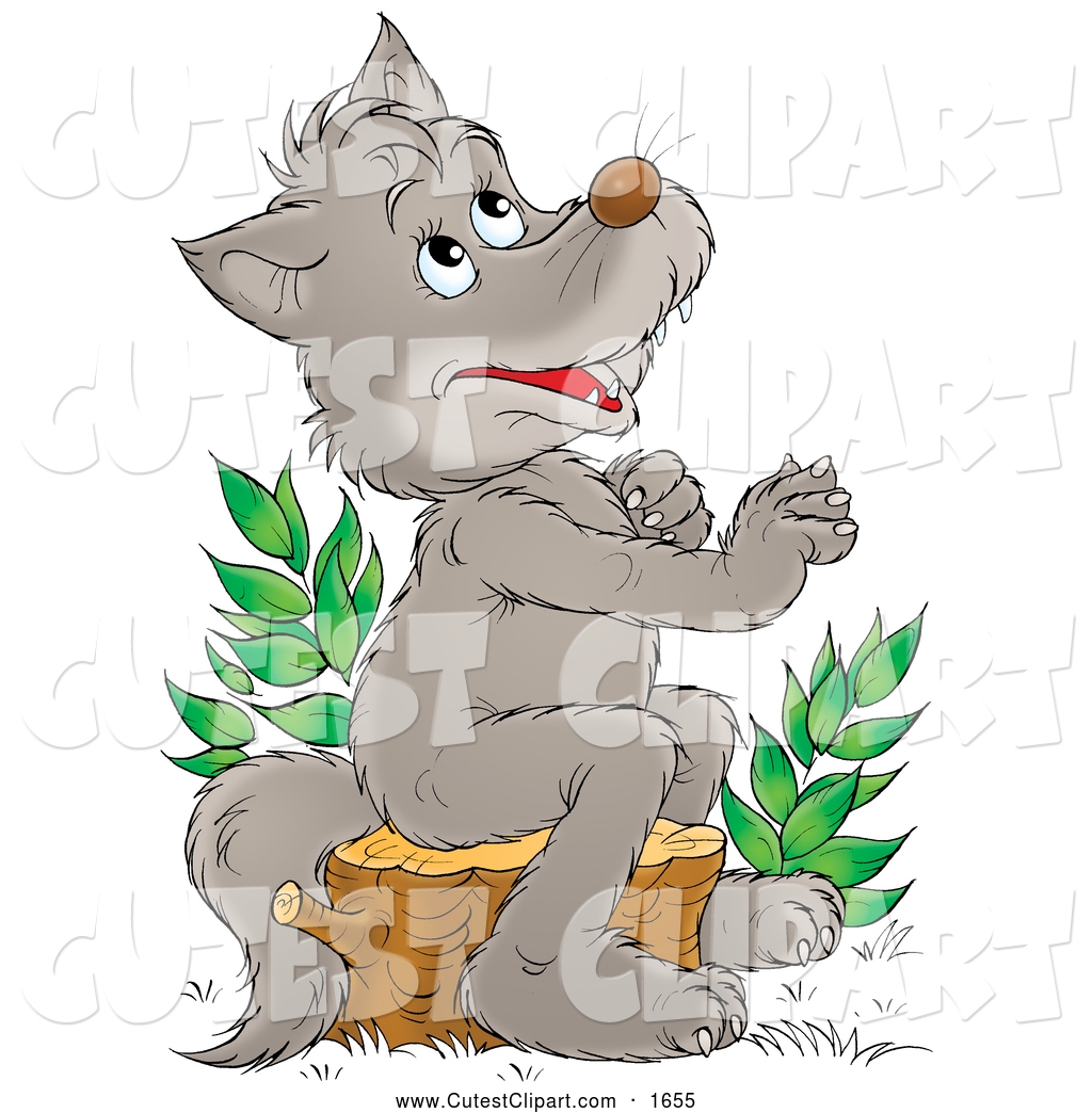 Larger Preview  Clip Art Of A Cute Happy Gray Wolf Sitting On A Tree