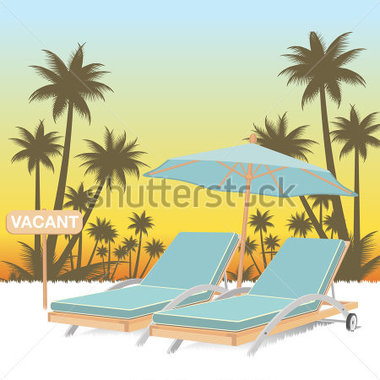 Vacant Chaise Lounge On The Beach With Coconut Tree Background