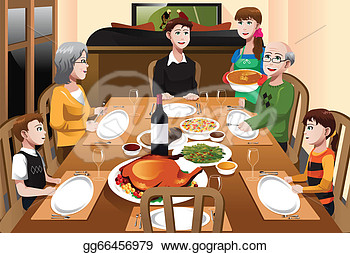 Stock Illustration   Family Having A Thanksgiving Dinner  Clip Art
