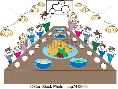 Vector Of Thanksgiving Dinner With The Family Csp7412898   Search Clip