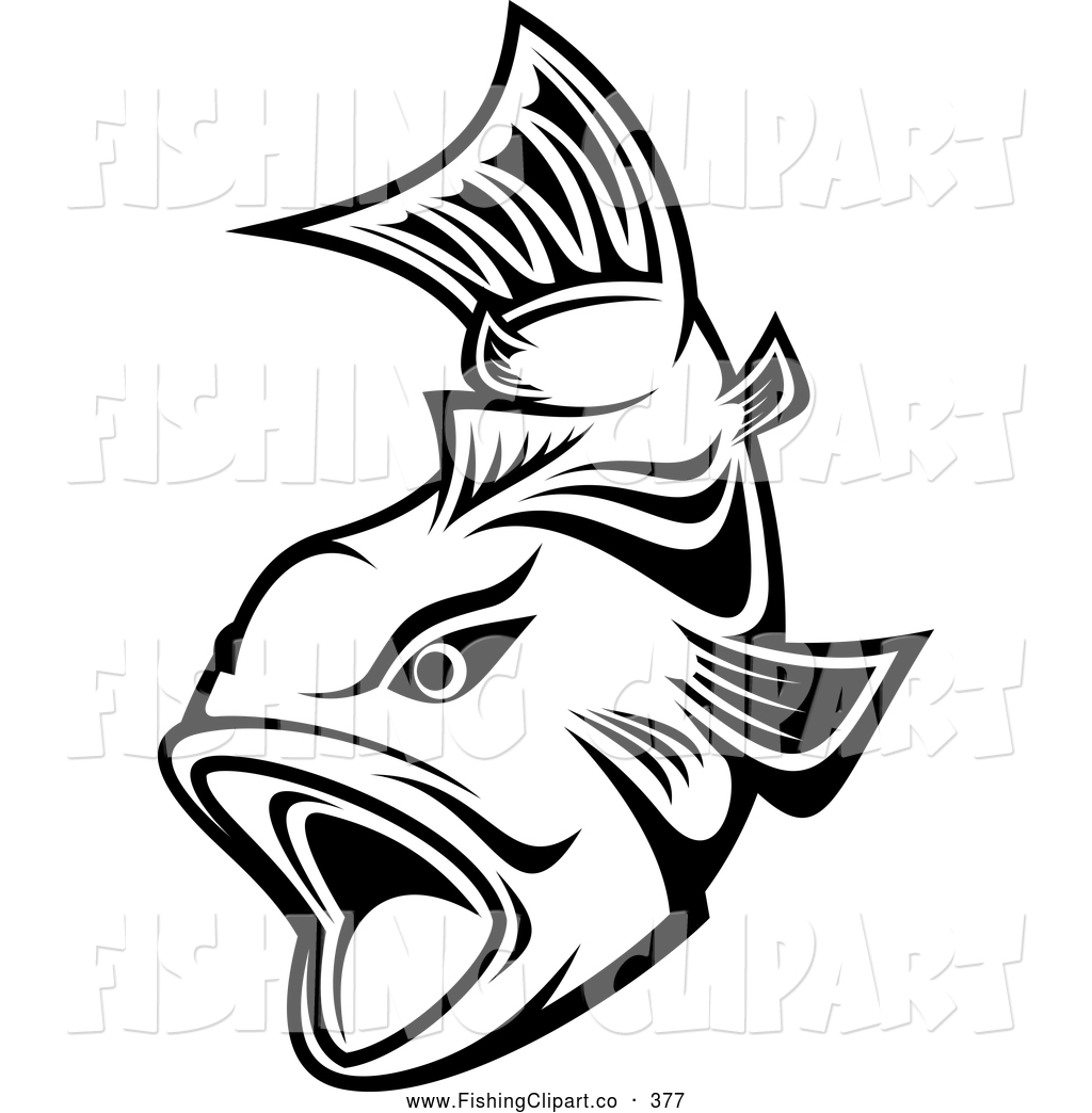     Black And White Trout Swimming With Mouth Open By Seamartini Graphics