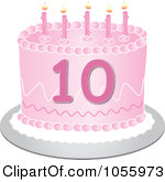 Clip Art Illustration Of A Pink Tenth Birthday Cake With Candles