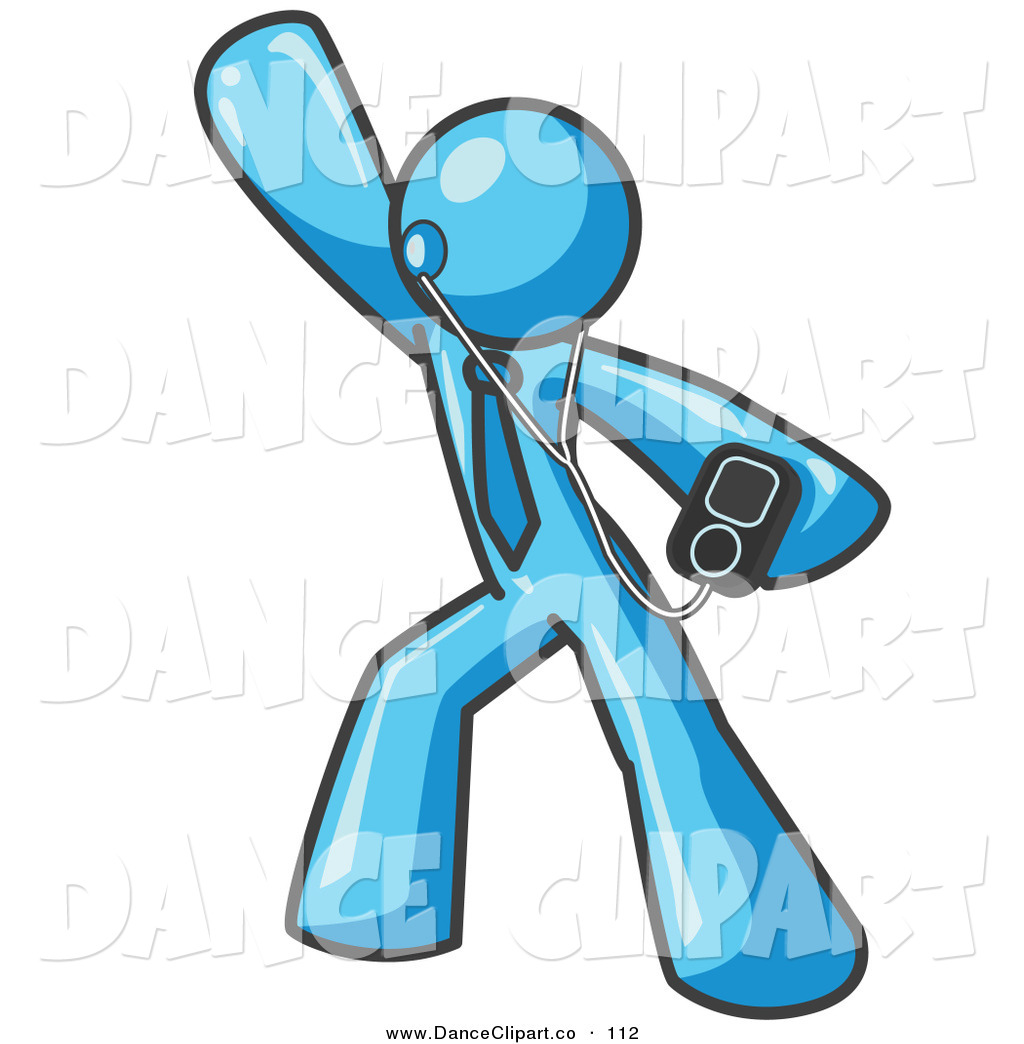 Happy Light Blue Man Dancing And Listening To Music With An Mp3 Player