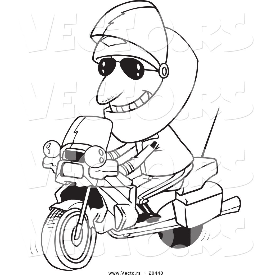 Vector Of A Cartoon Motorcycle Cop   Coloring Page Outline By Ron