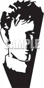Black And White Cartoon Of A Male Model   Royalty Free Clipart