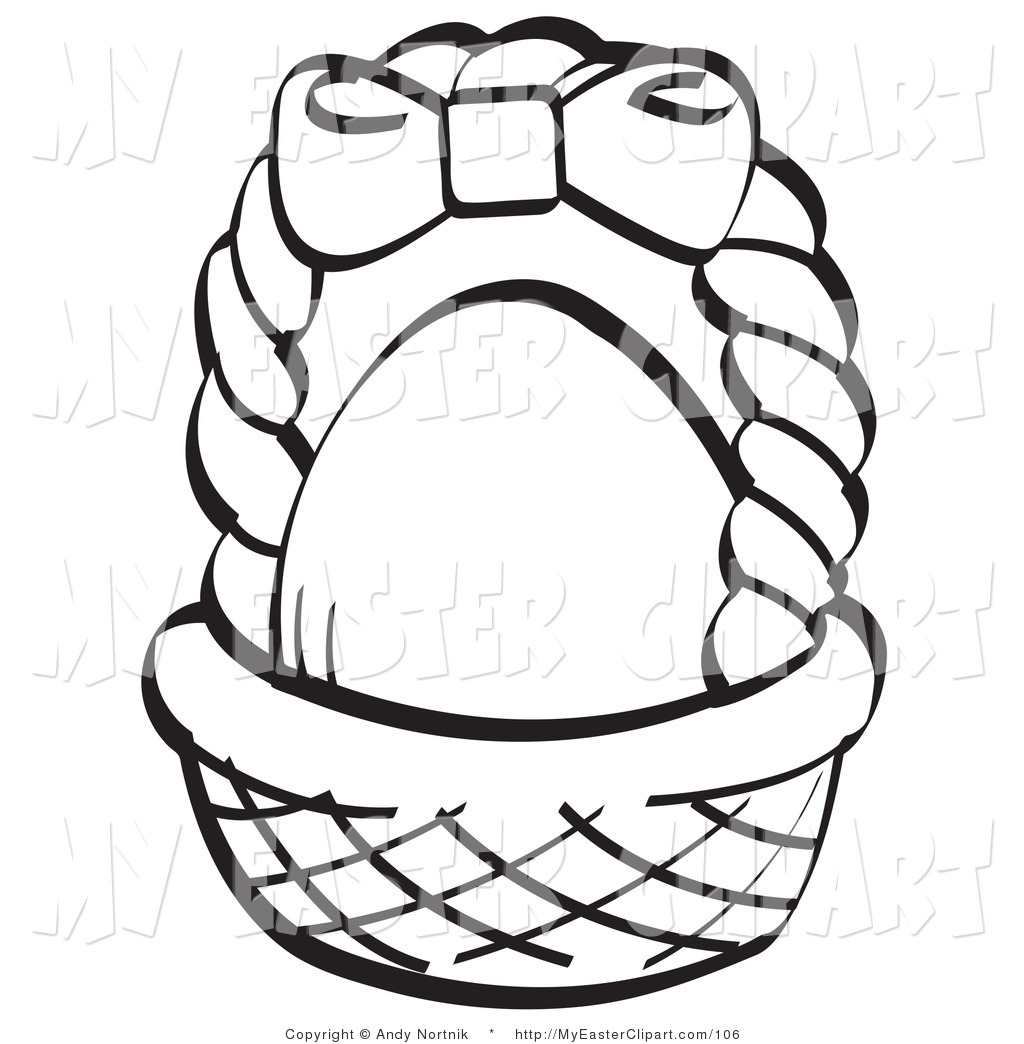 Clip Art Of A Coloring Page Egg In Brown Easter Basket With Clipart