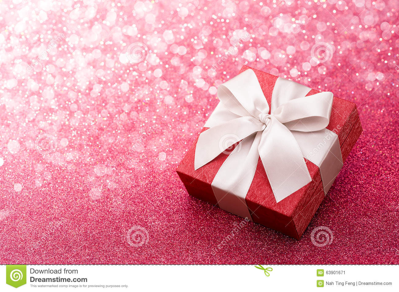 Gift Box On Pink Glitter Background Stock Photo   Image  63901671