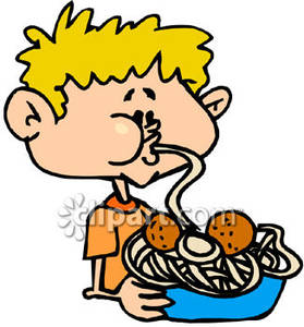 Spaghetti By Sucking A Noodle From His Plate   Royalty Free Clipart