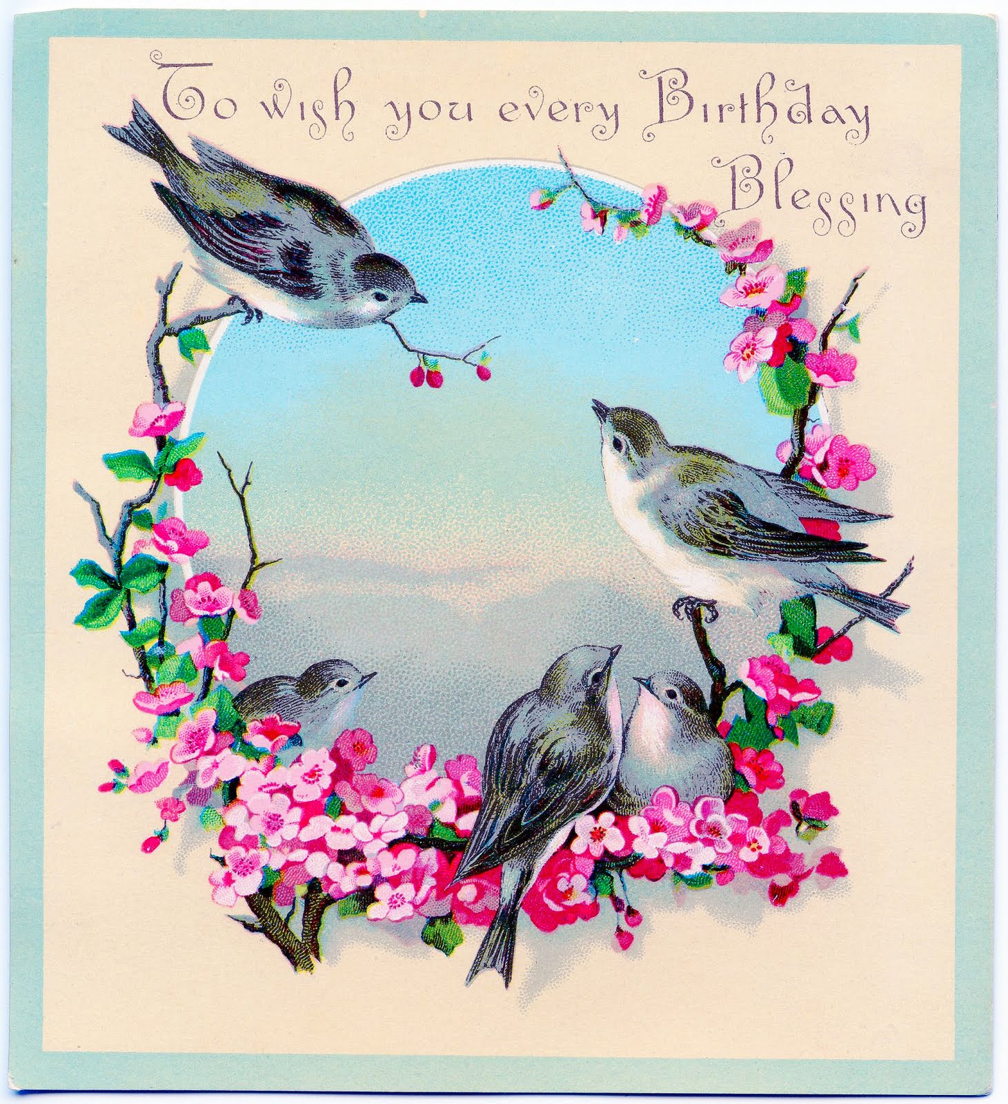 Sweet Birds With Flowers   Birthday Greeting   The Graphics Fairy