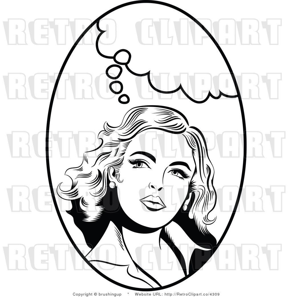     Thoughtful Pop Art Woman Black And White Clipart By Brushingup    4309