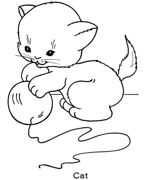 Cat   A Cute Kitty Cat Playing With A Ball Of String Coloring Page