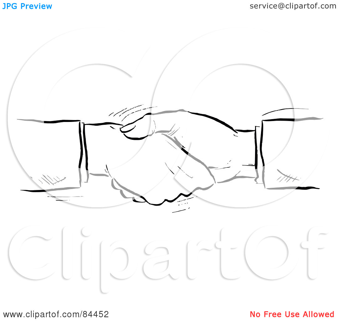 Rf  Clipart Illustration Of A Black And White Sketch Of Shaking Hands