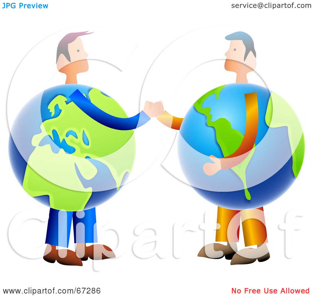 Rf  Clipart Illustration Of Globe Businessmen Shaking Hands By Prawny