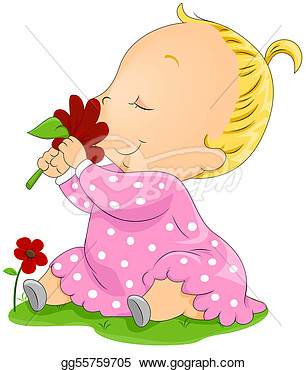 Stock Illustration   Baby Smelling Flower With Clipping Path  Clip Art