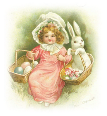 Free Vintage Easter Clip Art Little Girl Bonnet Baskets Eggs Bunny