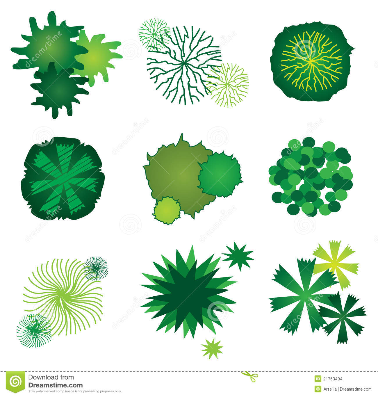 Set Of Tree Icons For Garden Plan Design   Nature Landscape Design    