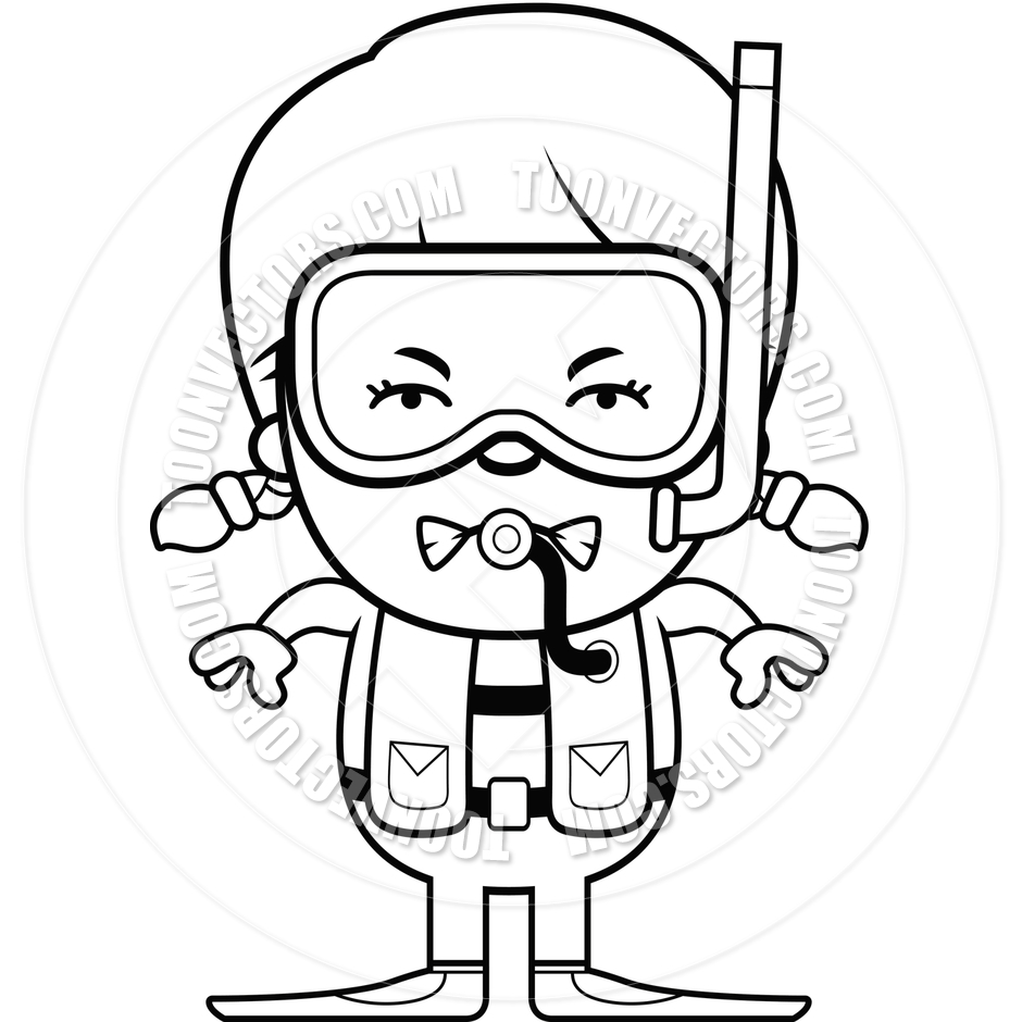 Angry Scuba Diver  Black And White Line Art  By Cory Thoman   Toon