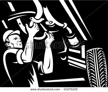 Car Mechanic Working Underneath A Car Done In Black And White Stock
