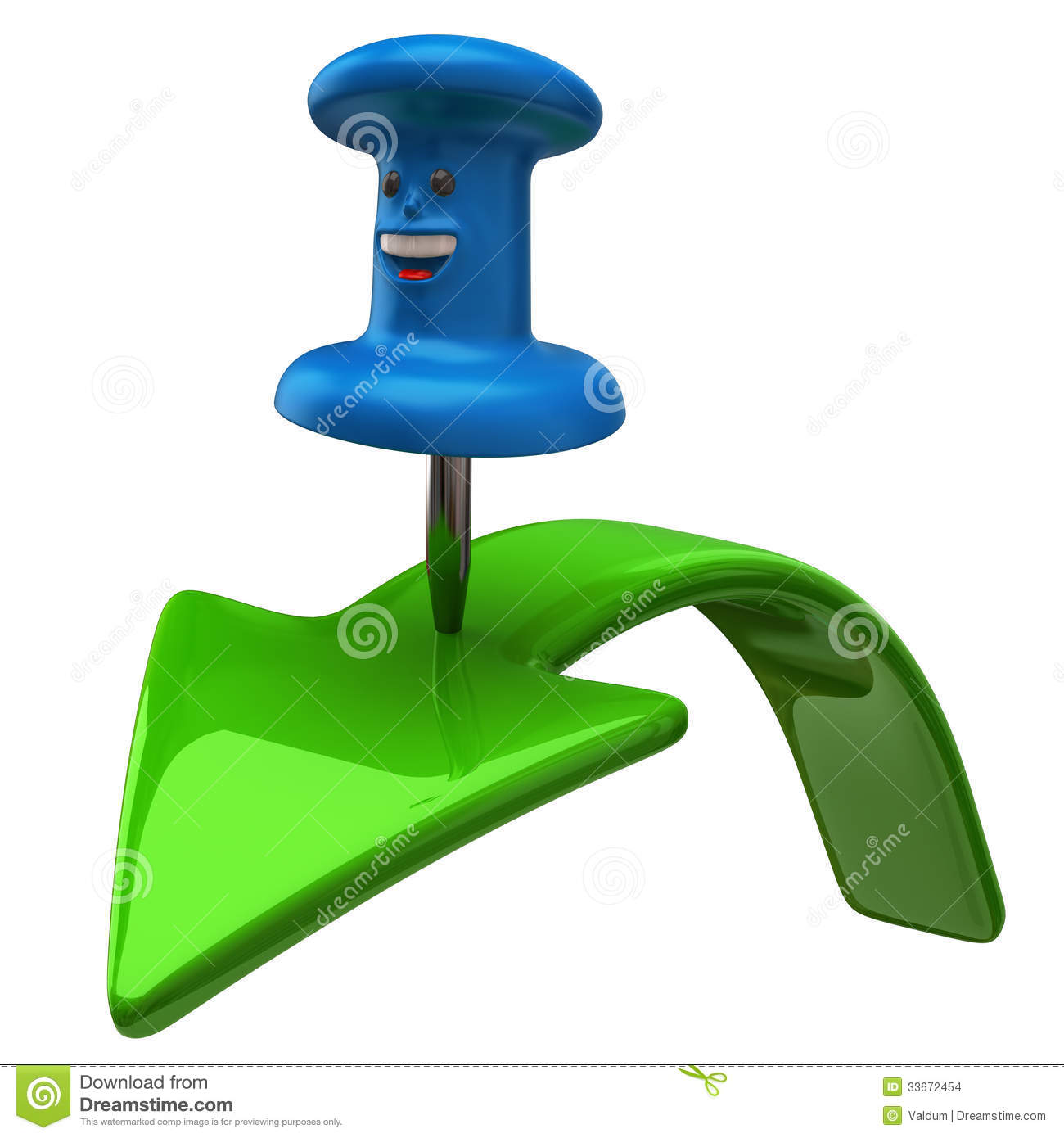 Fun Blue Thumbtack On Green Arrow Stock Images   Image  33672454