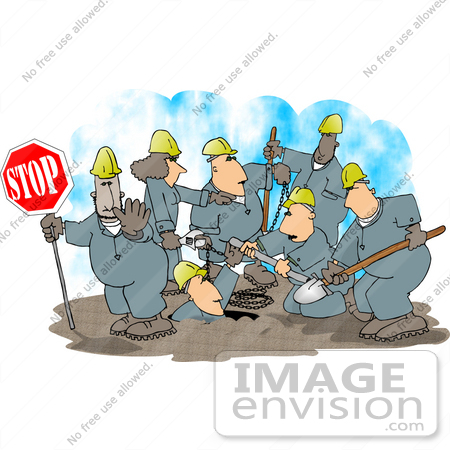 Group Of Road Construction Workers Hard At Work On A Street Clipart