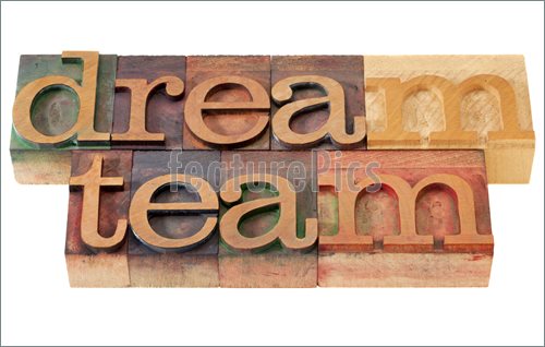 Teamwork Concept   Dream Team Words In Vintage Wooden Letterpress