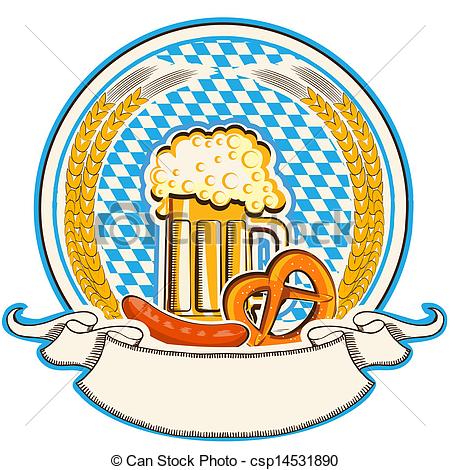 Vector   Oktoberfest Label With Beer And Food  Bavaria Flag Background