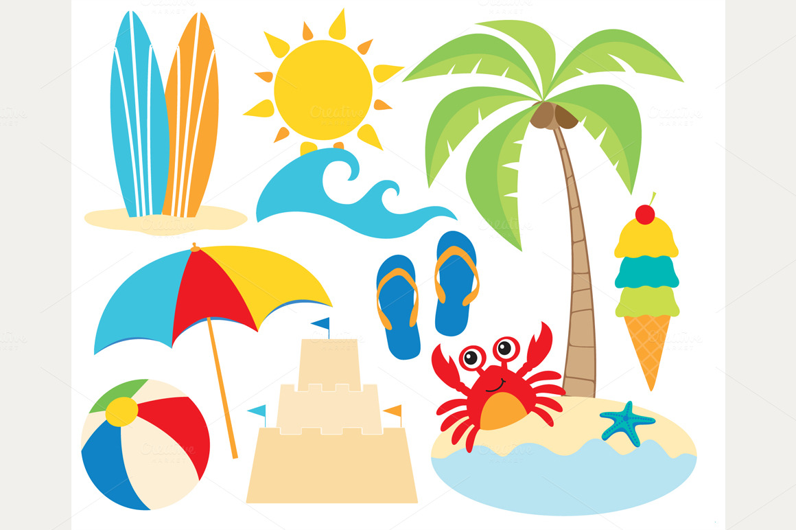 At The Beach   Surf Clipart   Illustrations On Creative Market