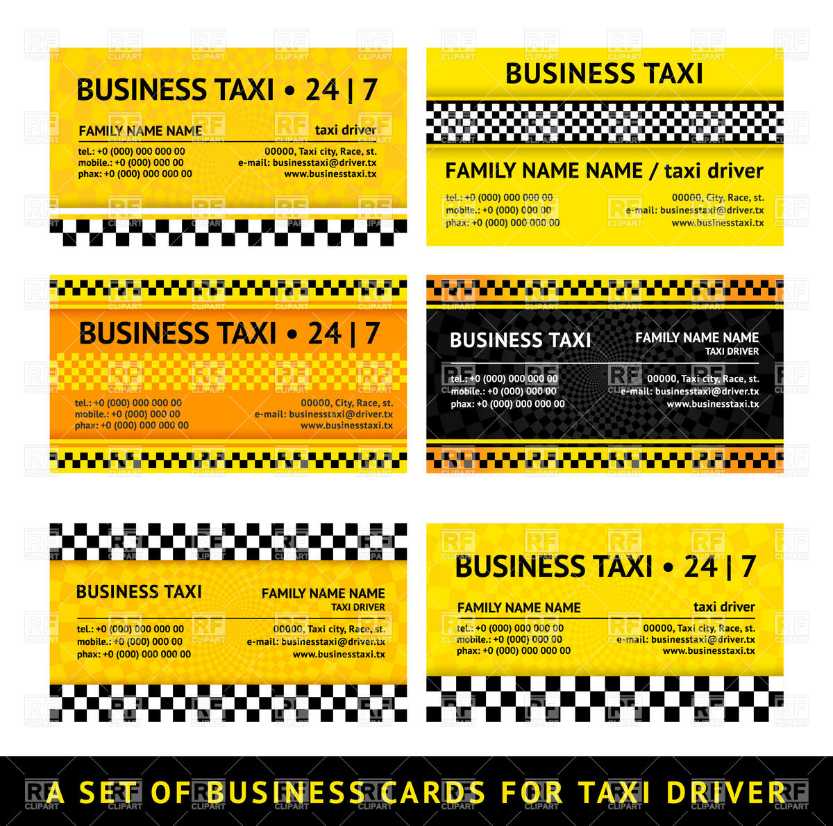 Business Card Template For Taxi Download Royalty Free Vector Clipart