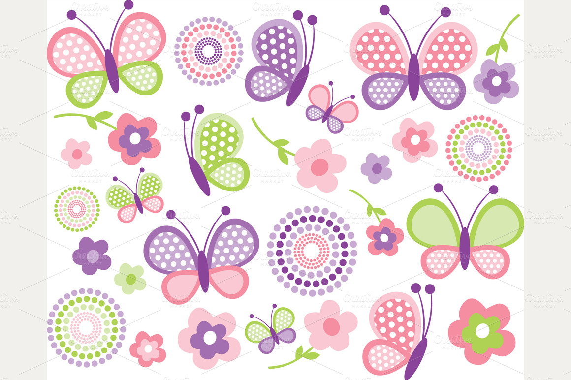 Pink Butterflies   Mothers Day Clipa   Illustrations On Creative