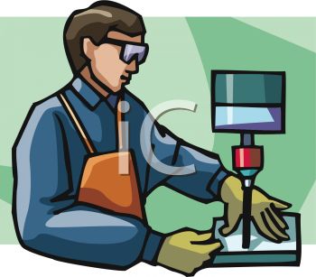 Operating A Drill Press In A Shop   Royalty Free Clipart Picture