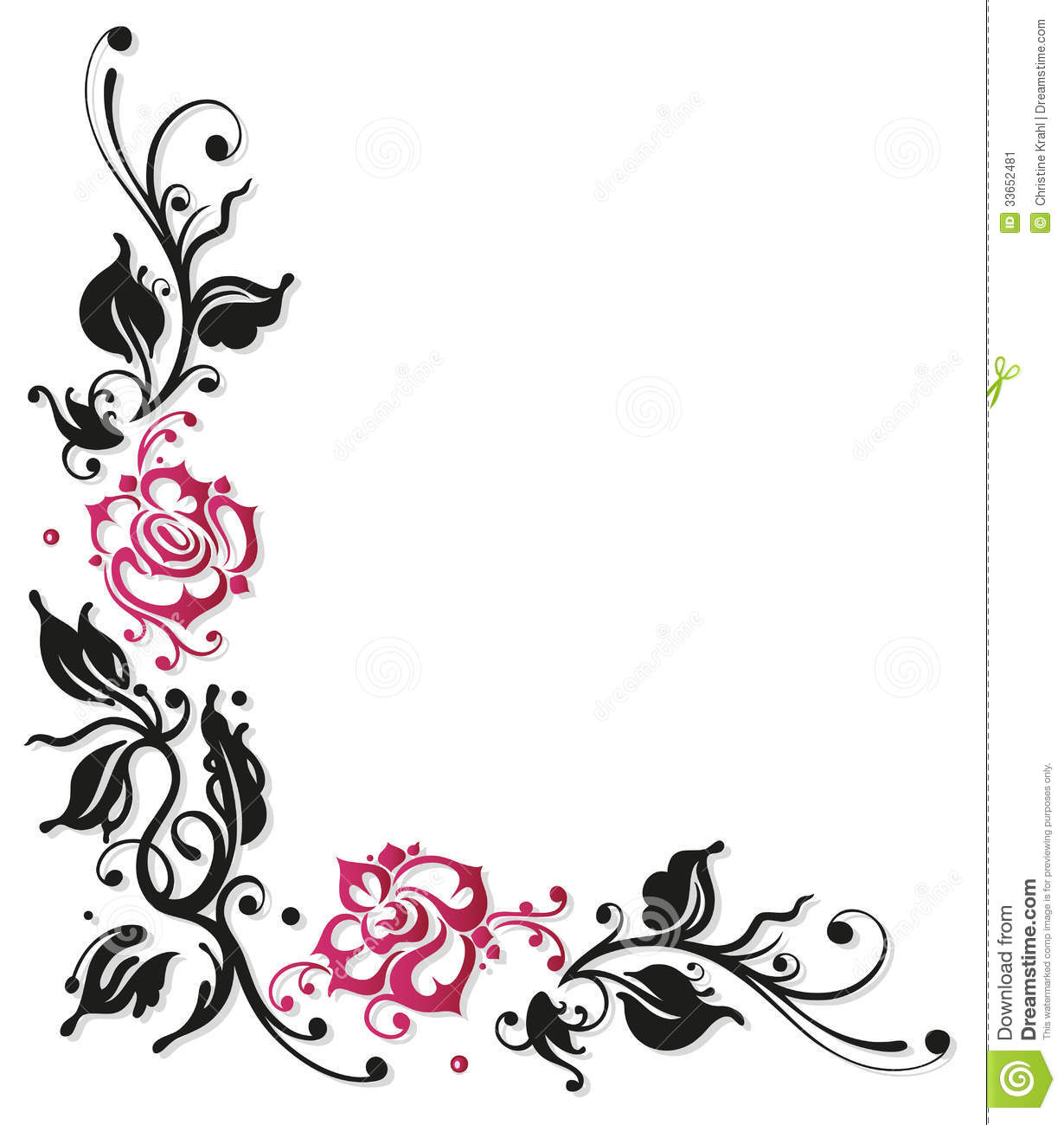 Rose Flowers Border Black Pink Roses Vector Illustration 33652481 Jpg